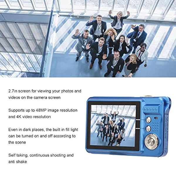 Fotocamere Digitali per Fotografia, Fotocamera Vlogging 4K 48MP, Fotocamera Tascabile con Display LCD da 2,7 Pollici Zoom 8x, Scatto Continuo Antivibrazioni, per Anziani Adulti (Blu)